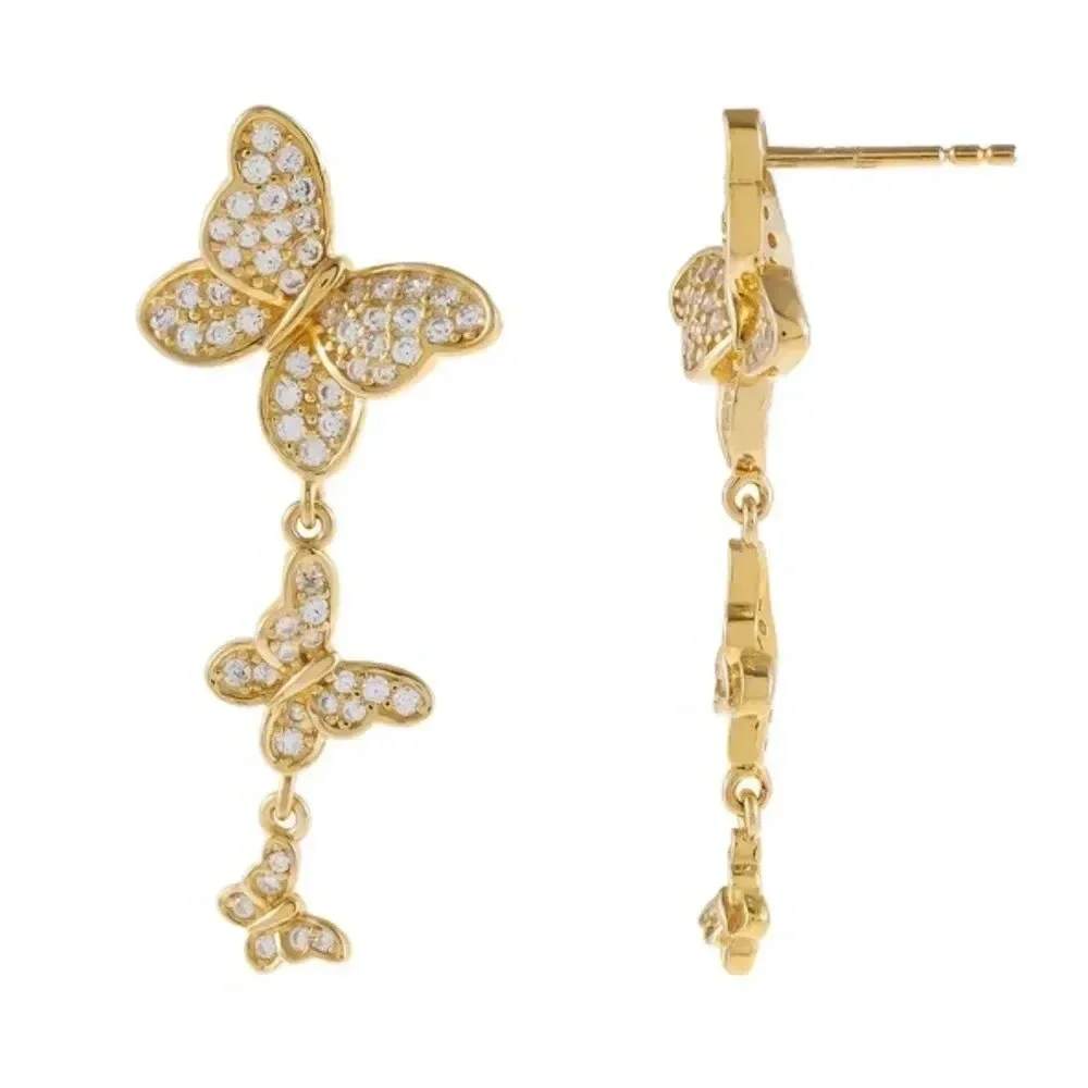 Anthropologie Butterfly Gold Zirconia Earrings